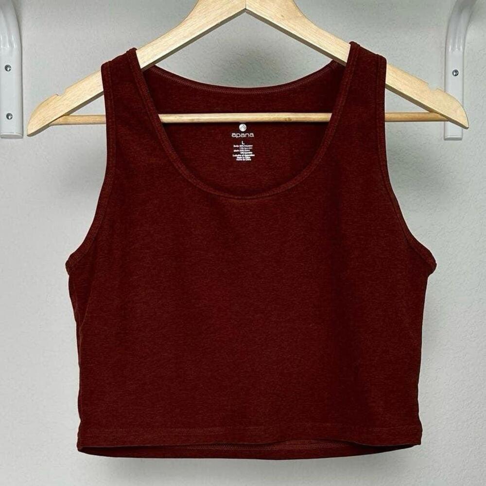 L Womens Apana Womens Red Active Athletic Cropped Tank Top w/ Sports Bra